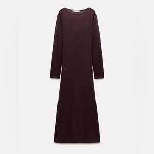 ZARA Elegant Long Sleeve Chocolate Brown Midi Dress size S‎